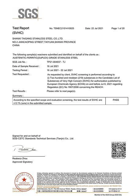 Duplex Stainless Steel REACH