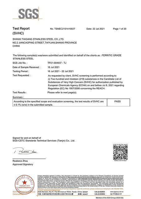 Ferrite Stainless Steel REACH